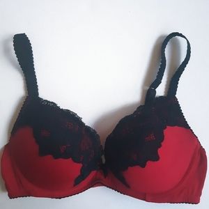Push-up NWOT Red Bra with Black Lace 32C